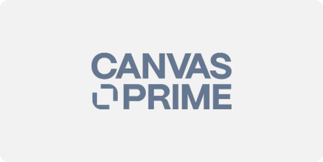 Canvas Prime brand name with a stylized square graphic element on black background.
