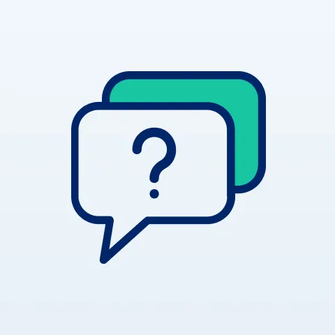 Two overlapping speech bubbles, one with a question mark inside, representing help or support.