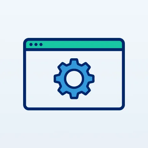 Browser window icon with a blue gear symbol representing system settings or configuration.