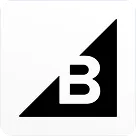 Letter B in white on a black triangle background oriented to the bottom left.