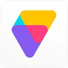 Abstract geometric logo with overlapping shapes in yellow, blue, pink, and purple forming a triangular design.