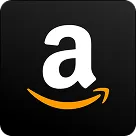 Amazon company logo with a lowercase white 'a' and an orange arrow underneath on a black background.