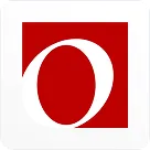 Red square background with a large white lowercase letter 'o' inside.