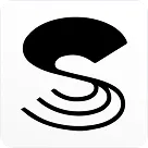 Black stylized letter S with three curved lines beneath it on a white background.