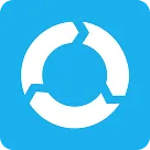 White circular arrows forming a continuous loop on a blue background.