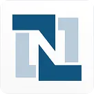 Abstract geometric logo featuring overlapping blue and light blue shapes forming a stylized letter N.