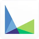 Geometric abstract logo composed of blue, purple, and green triangular shapes converging at a point.