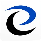 Stylized icon with a black curved shape and a blue curved shape forming an abstract swirl on a white background.