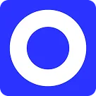 White circular ring on a blue square background.