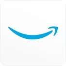 Amazon smile arrow logo in blue on a white background.