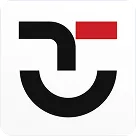 Abstract geometric logo with black and red shapes on a white background.