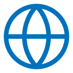 Blaues Globussymbol mit Längs- und Breitengraden.