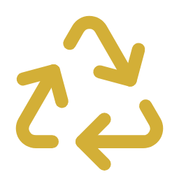 Goldfarbenes Recycling-Symbol mit drei Pfeilen, die einen Dreieckskreis bilden.