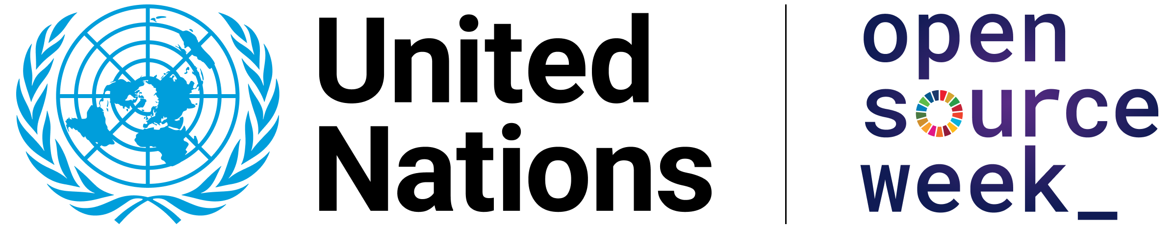United Nations emblem to the left and 'open source week_' text with a colorful circular icon inside the 'o' in source to the right.