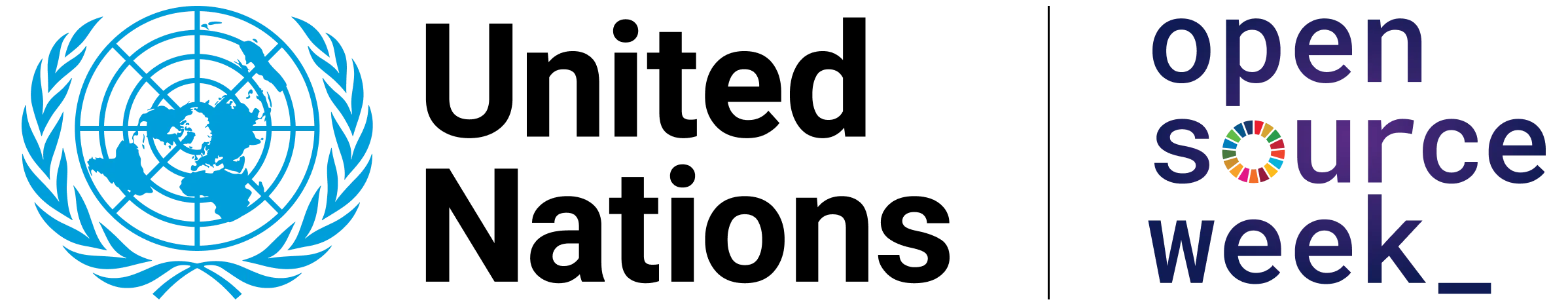 United Nations emblem to the left and 'open source week_' text with a colorful circular icon inside the 'o' in source to the right.