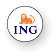 ING logo with orange lion symbol and black letters ING.