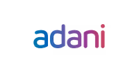 Adani logo with gradient color from blue to purple to red.