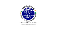 NPCIL logo featuring an atomic structure above the text 'Nuclear Power Corporation of India Ltd' on a blue circular background.