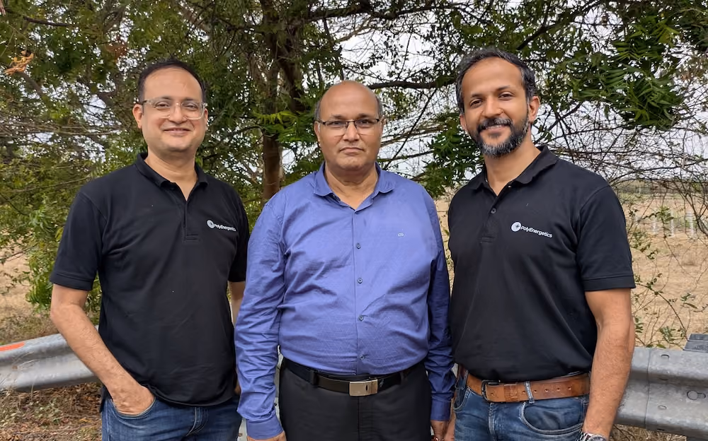 Photo of the 3 Cofounders of PolyEnergetics - Pradeep Bhatt, Aswin Kumar Anand, and Dr. Naresh Kumar Maheshwari