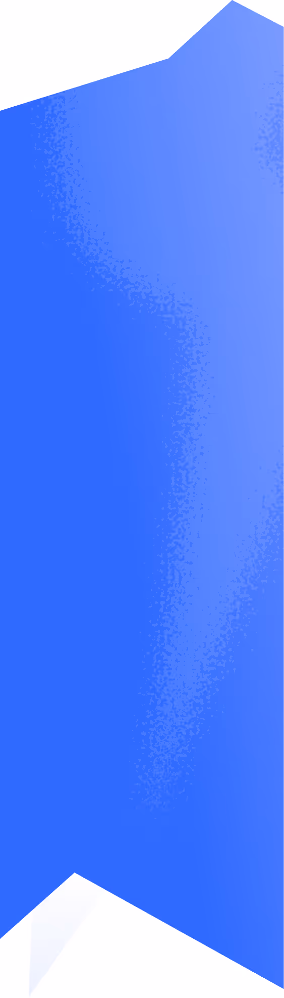 Abstract blue polygonal shape with gradient shading on a white background.