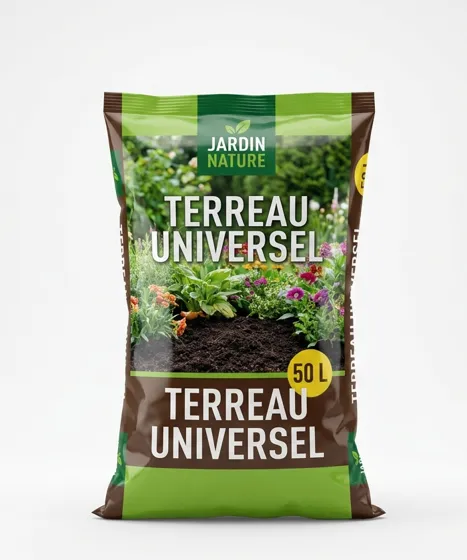 Sac de terreau universel 50 L photographié de face sur fond blanc, photo du catalogue de l'enseigne