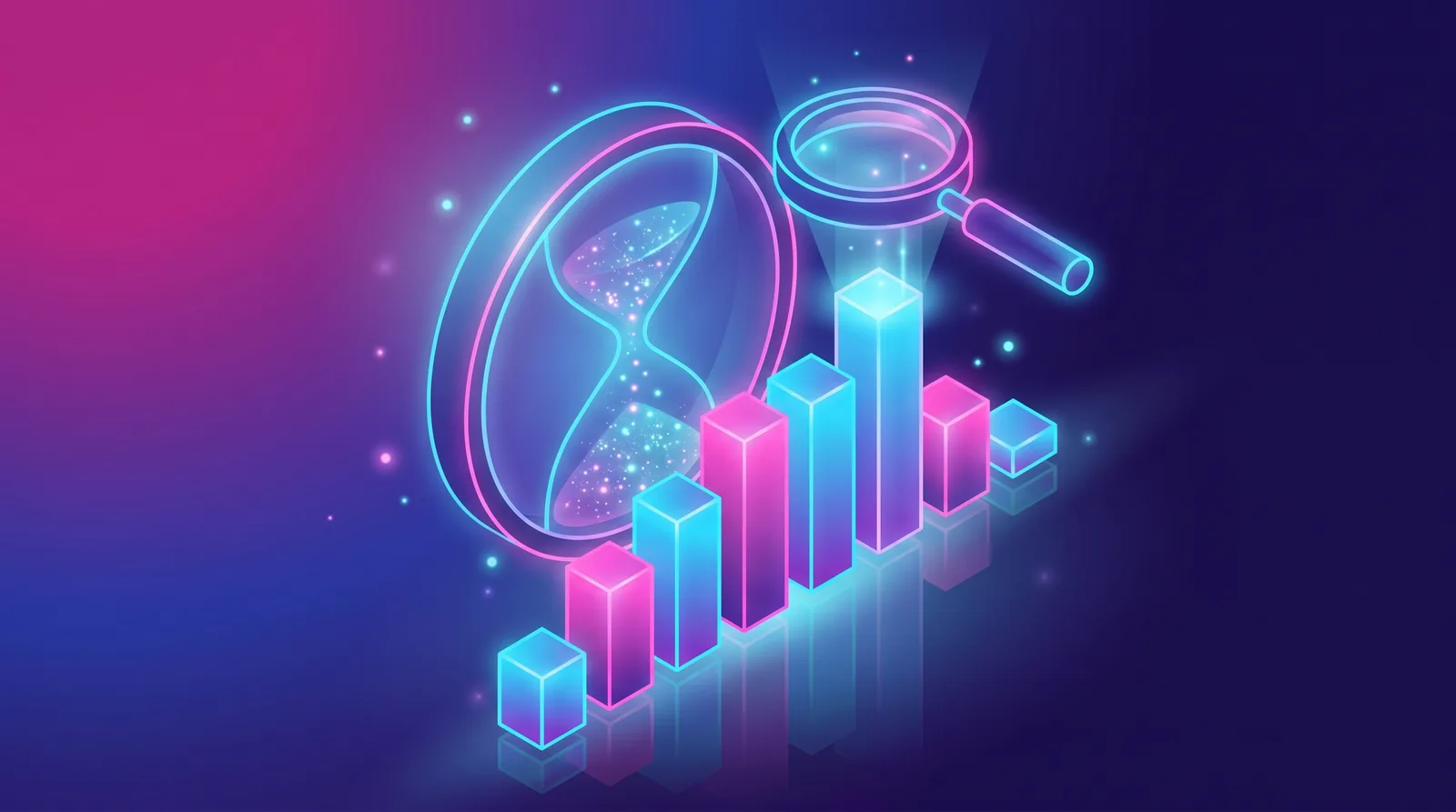 Illustration Booper : historique de ventes analysé dans le temps, barres et horloge