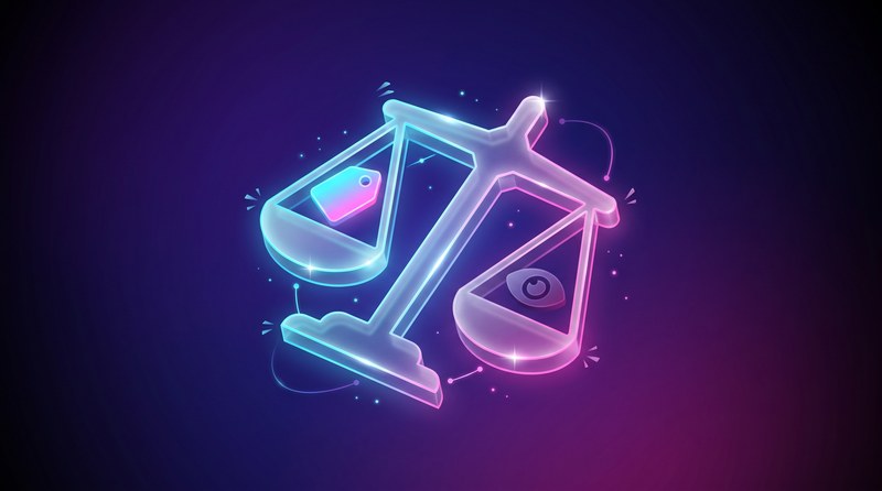 Two stylized scales representing the perceived value before the purchase and the actual value afterward