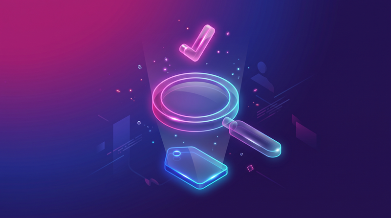 Illustration d'une loupe en verre au-dessus d'une étiquette de prix symbolisant le choix d'un outil de relevé de prix