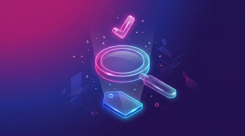Illustration of a glass magnifying glass above a price tag, symbolizing the choice of a price-tracking tool