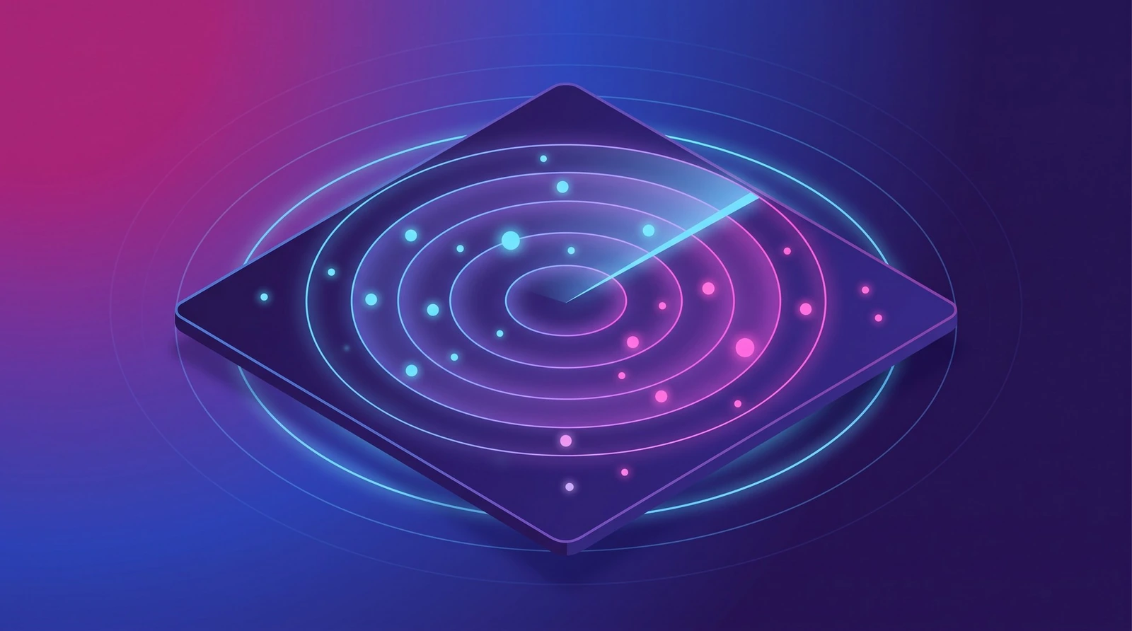 Carte radar tactique avec cercles concentriques représentant des références produit priorisées