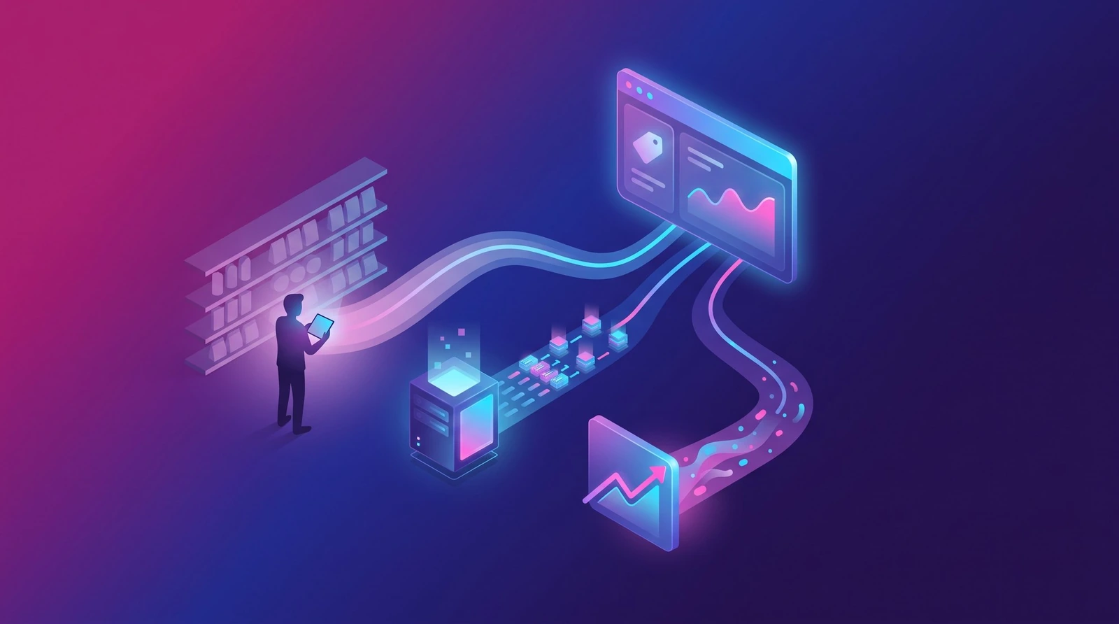 Trois flux de données convergeant vers un tableau de bord de pricing