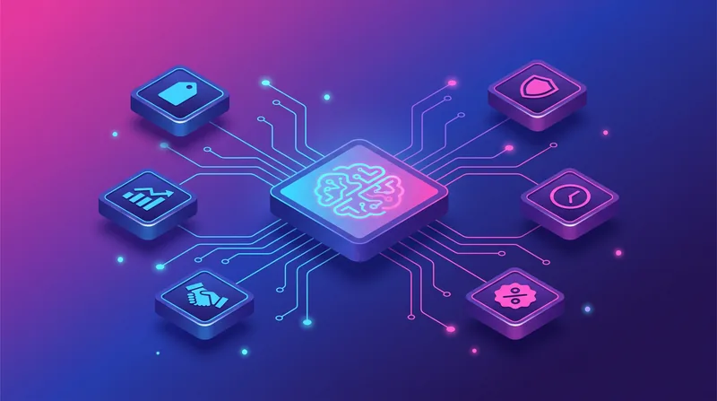 Illustration IA agentique reliée à des décisions de pricing autonomes : prix, marge, gouvernance