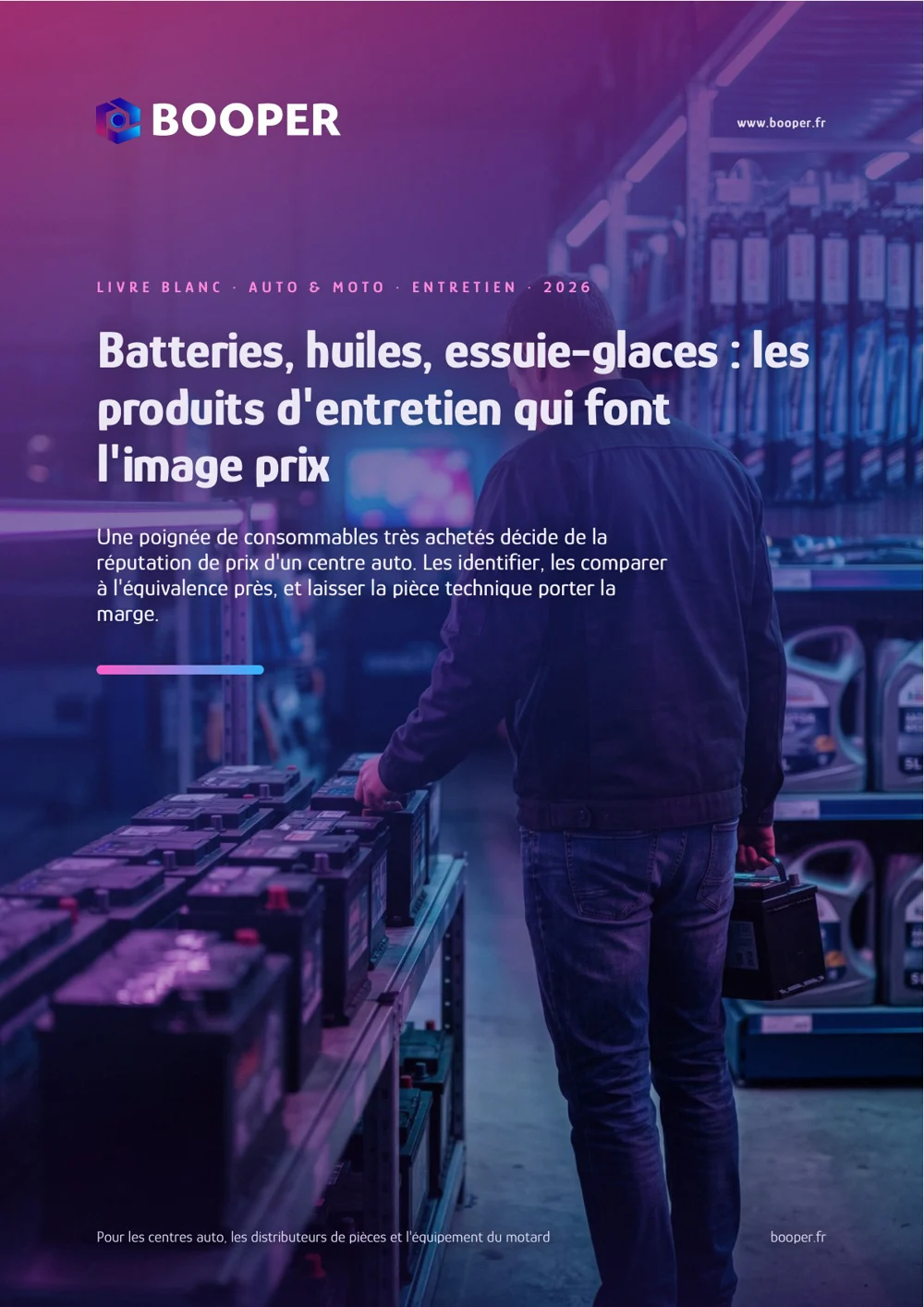 Titelseite des BOOPER-Whitepapers: Batterien, Öle, Scheibenwischer – die Pflegeprodukte, die den Preis bestimmen