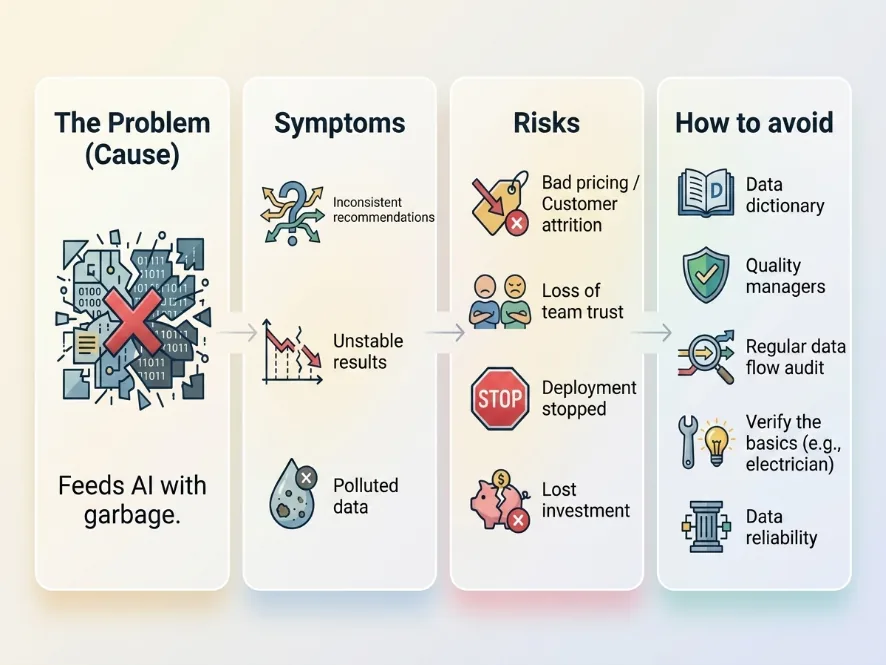 Chain of causes, symptoms, risks, and countermeasures related to poor-quality pricing data