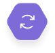 White circular arrows icon inside a purple hexagon representing synchronization or refresh.