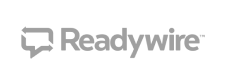 Readywire logo with stylized speech bubble icon.