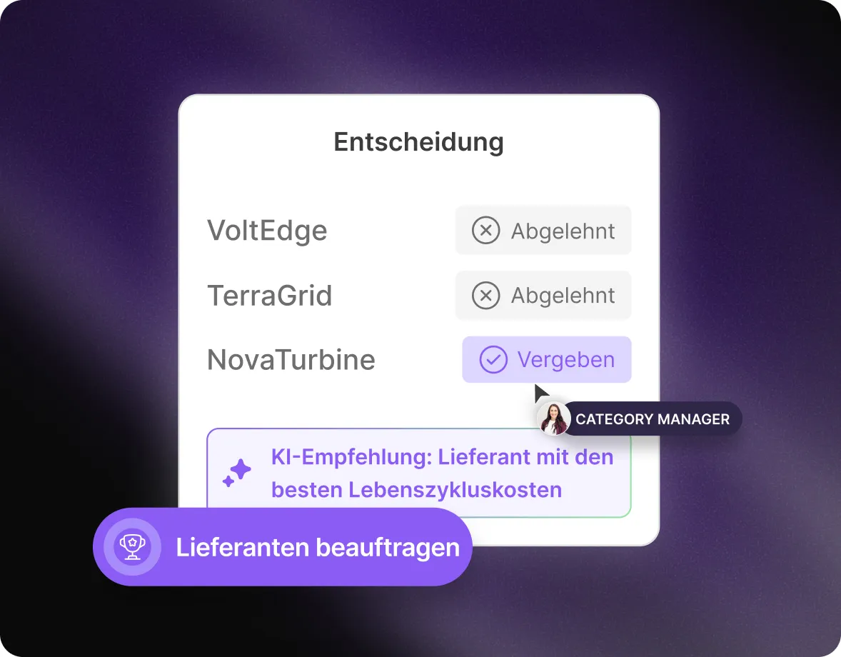 Dashboard displaying supplier proposal analysis and automated bid comparisons on the Mercanis platform.