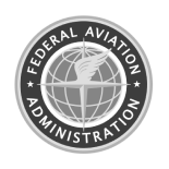 Seal of the Federal Aviation Administration featuring a stylized globe with latitude and longitude lines and a winged symbol.