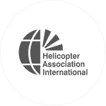 Logo of Helicopter Association International with a stylized globe and rotor blades.