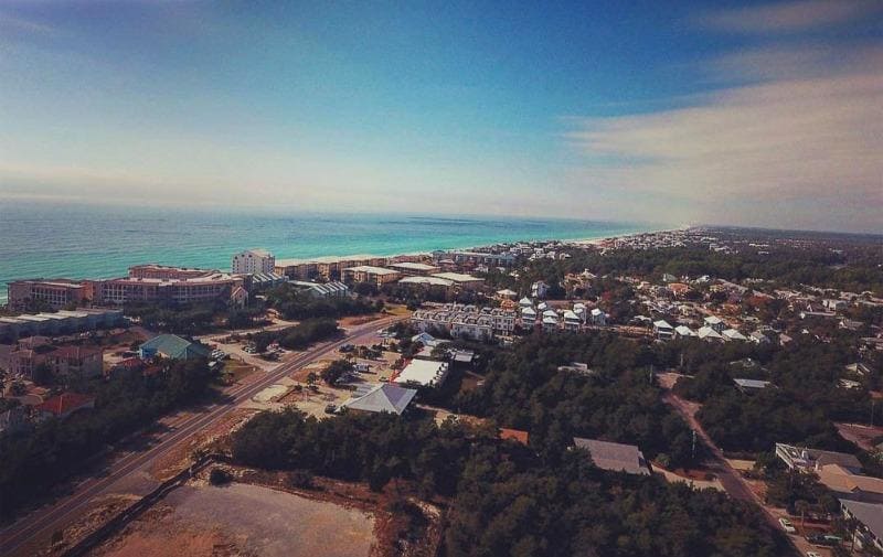 30A aerial view of Blue Mountain Beach looking west