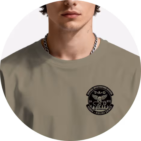 Custom printed t-shirt showcasing logo placement and garment quality.