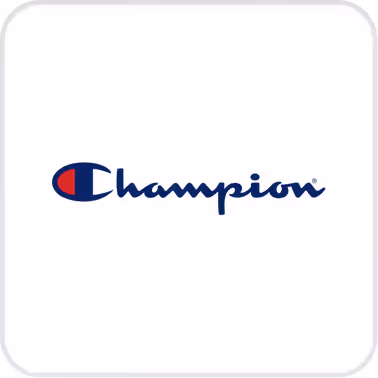 Champion logo representing classic athletic apparel available for custom branding.