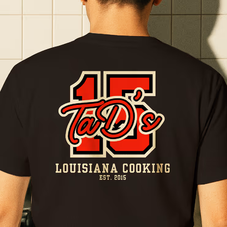 Back view of custom printed t-shirt showcasing bold logo design.