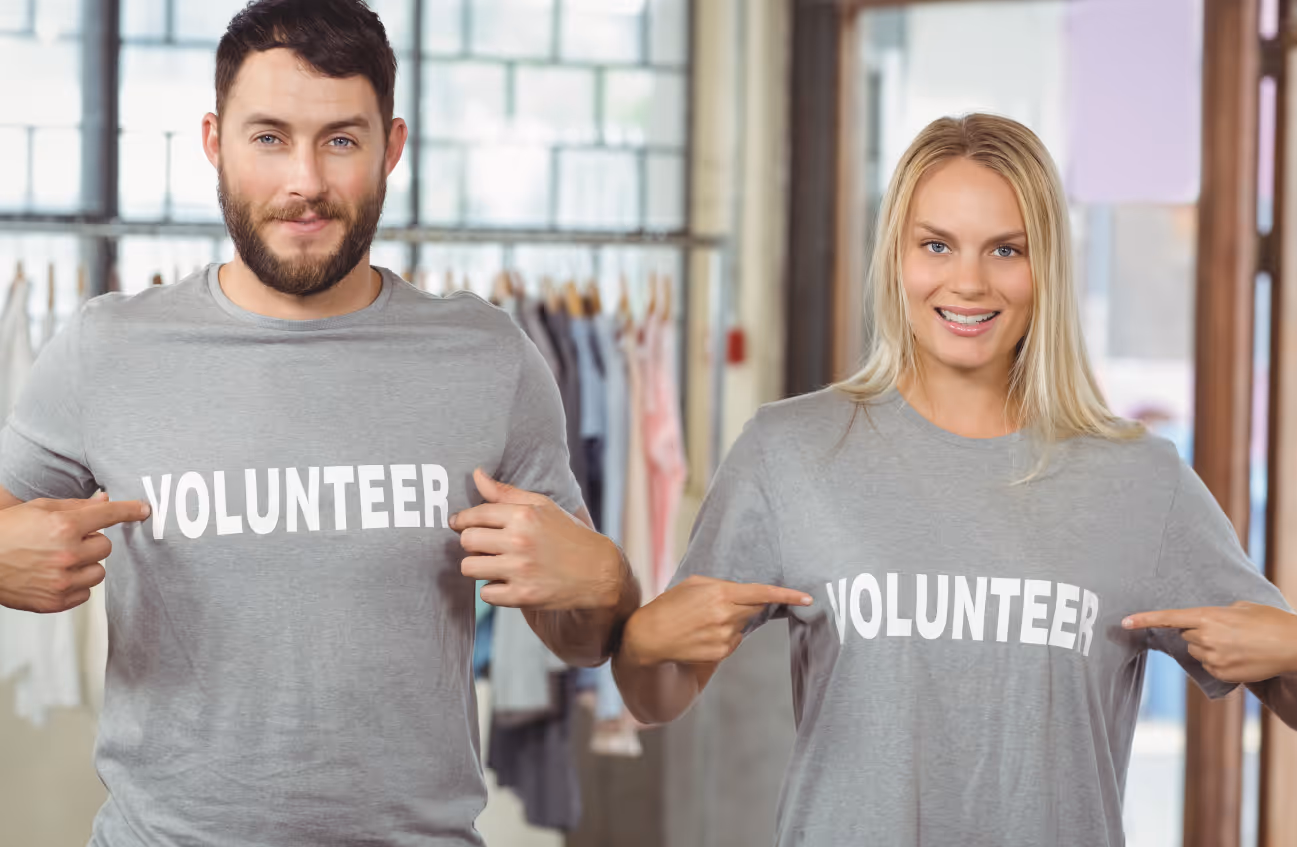 Volunteers wearing matching custom printed t-shirts for community events.