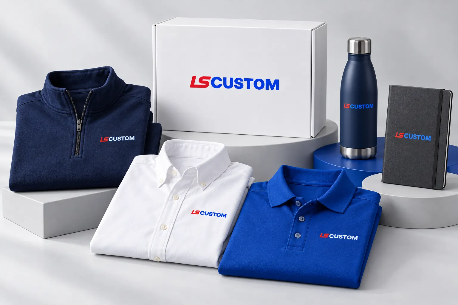 Illustrative LS Custom corporate apparel and onboarding merchandise assortment