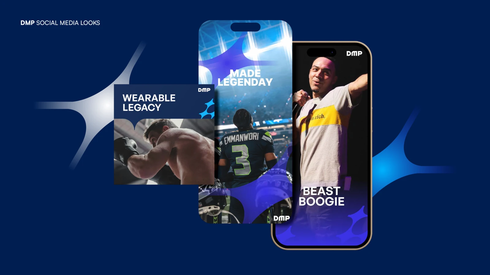 Digital Merch Pros phone campaign layouts using the original DMP identity