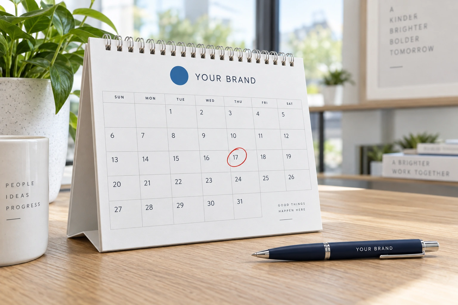 Illustrative desk calendar with a circled order date