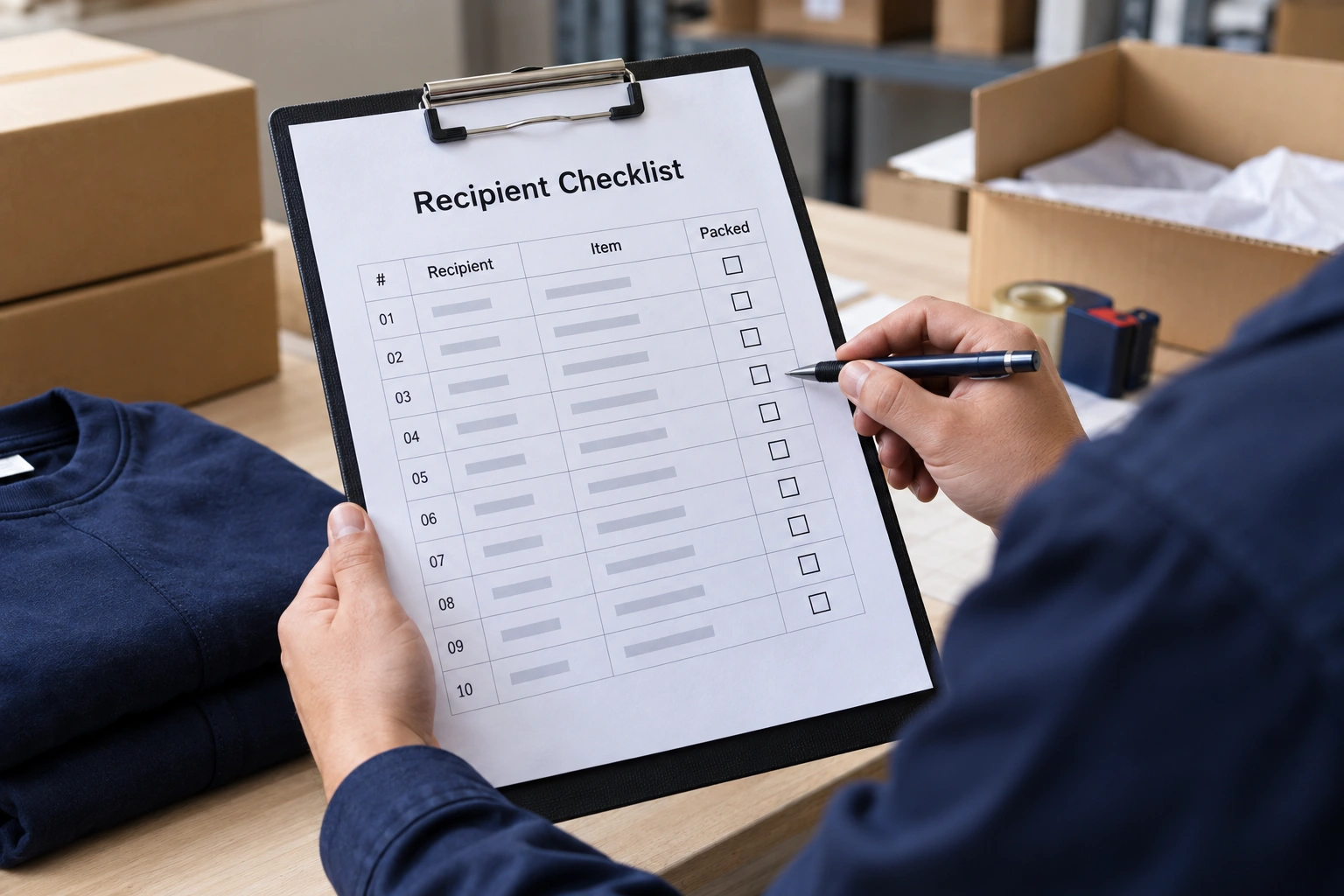 Illustrative anonymous recipient packing checklist