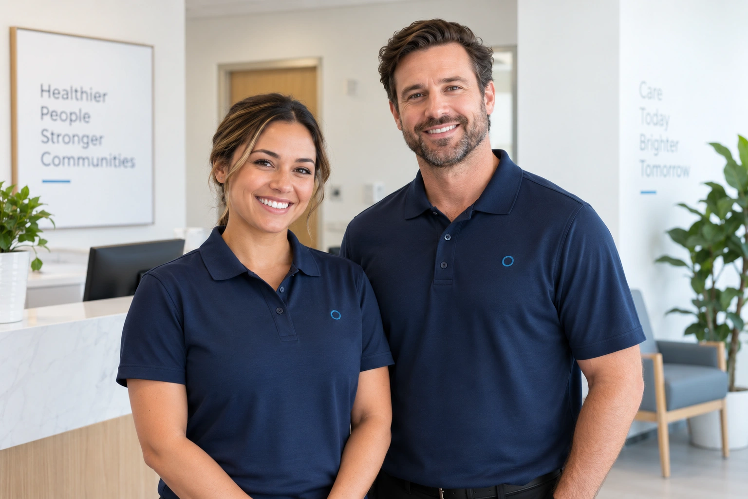Healthcare colleagues in coordinated staff apparel