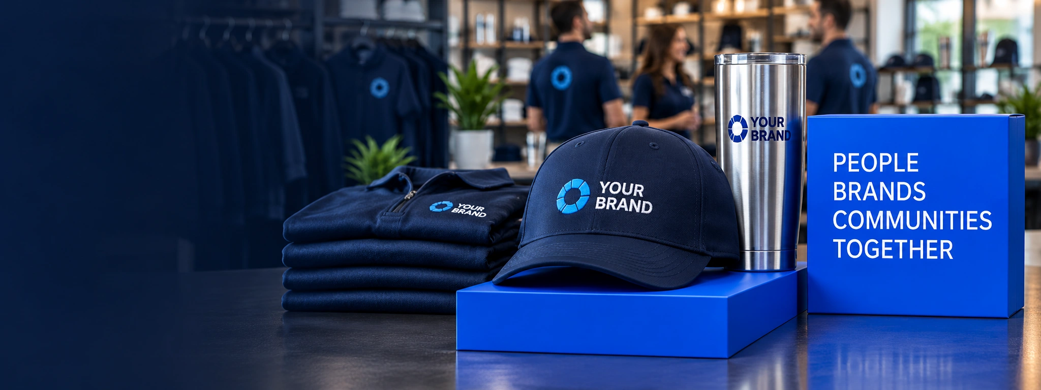 Illustrative cap, tumbler and merchandise packaging